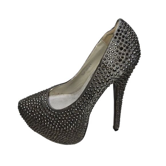 Kiss Couture Ultra High Silver Studded High Heel Dancer Platform Pumps - Picture 1 of 11